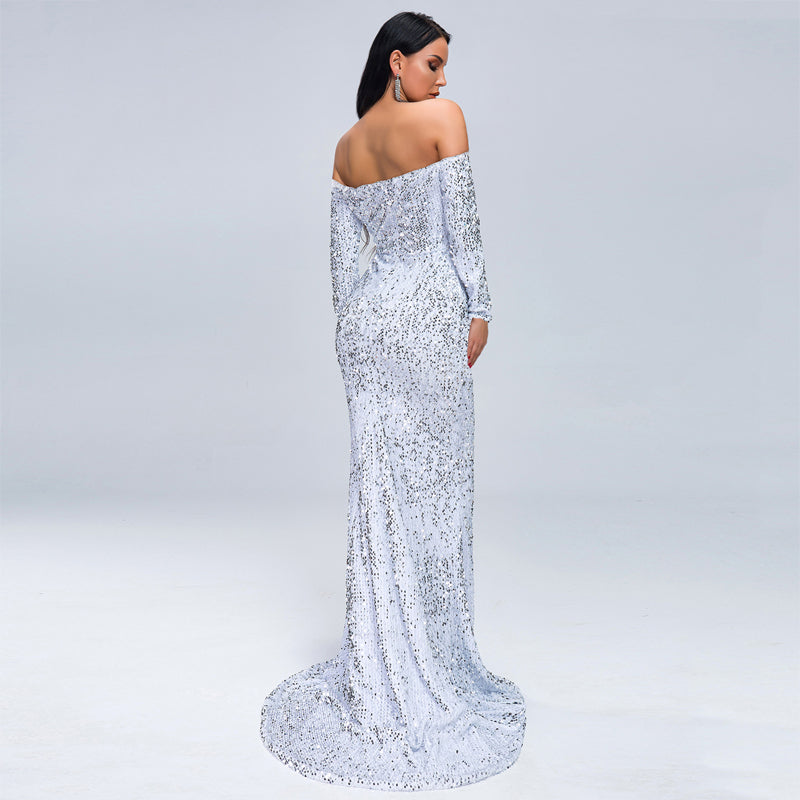 Off Shoulder Elegant Sequin Evening Party Dress