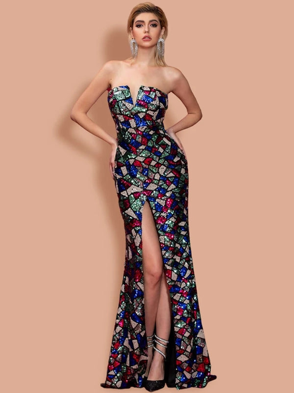 Off Shoulder Sexy Strapless Elegant High Split dress