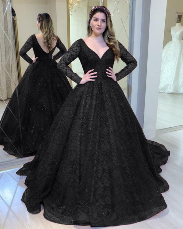 V-neck elegant ball gown